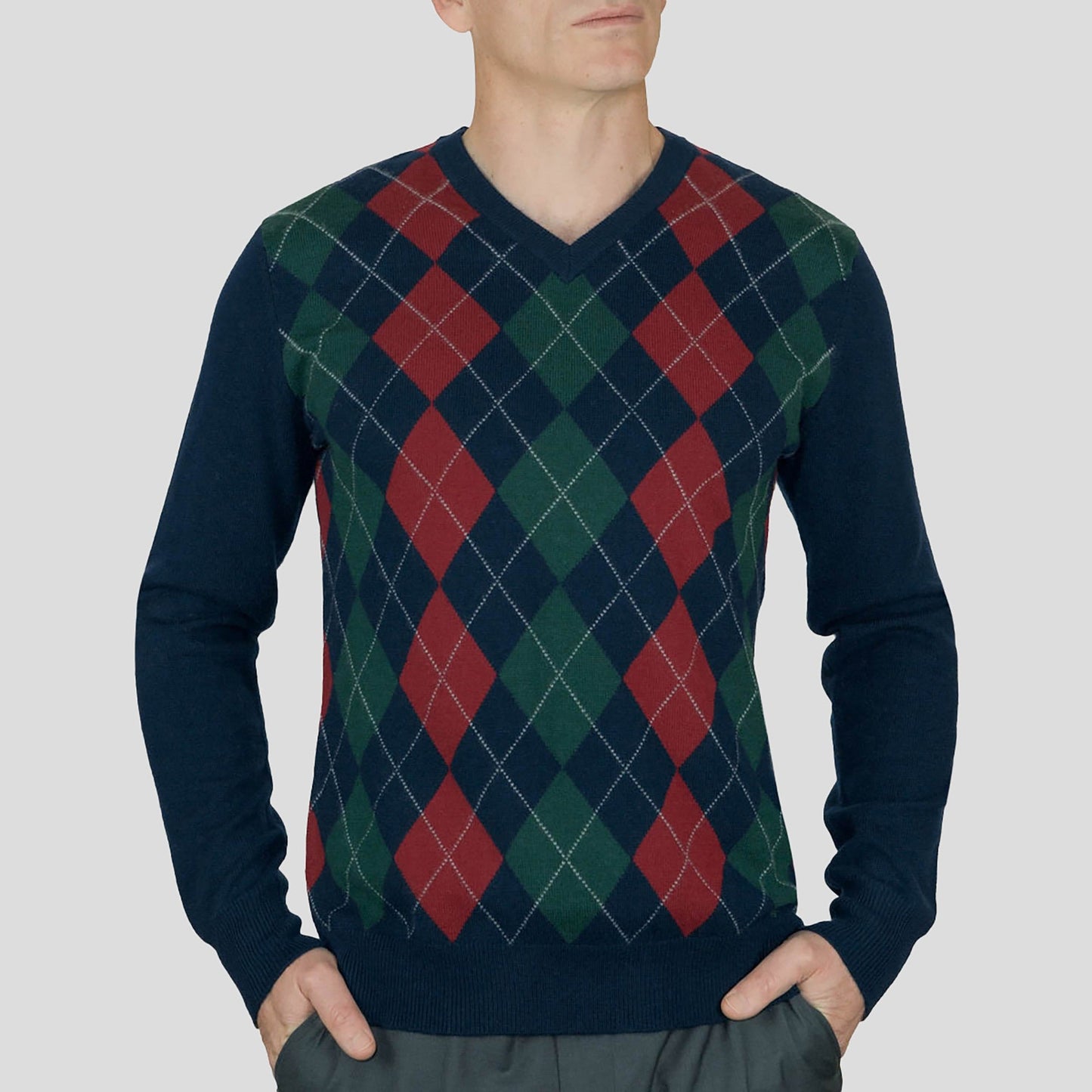 Men's Cashmere Argyle V Neck Jumper