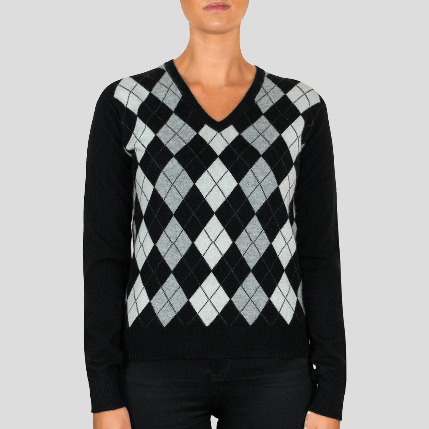 Cashmere Argyle V Neck Jumper