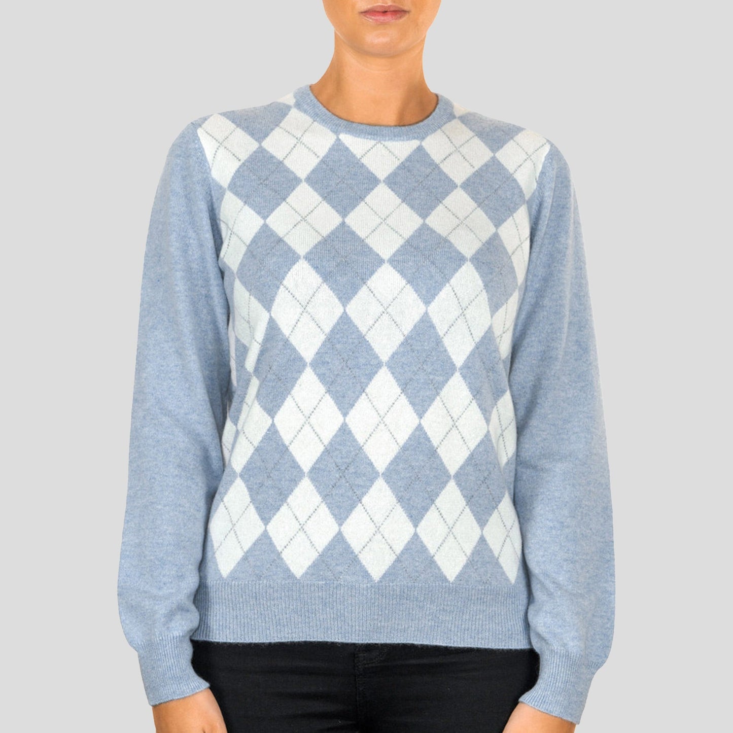 Cashmere Argyle Round Neck Jumper