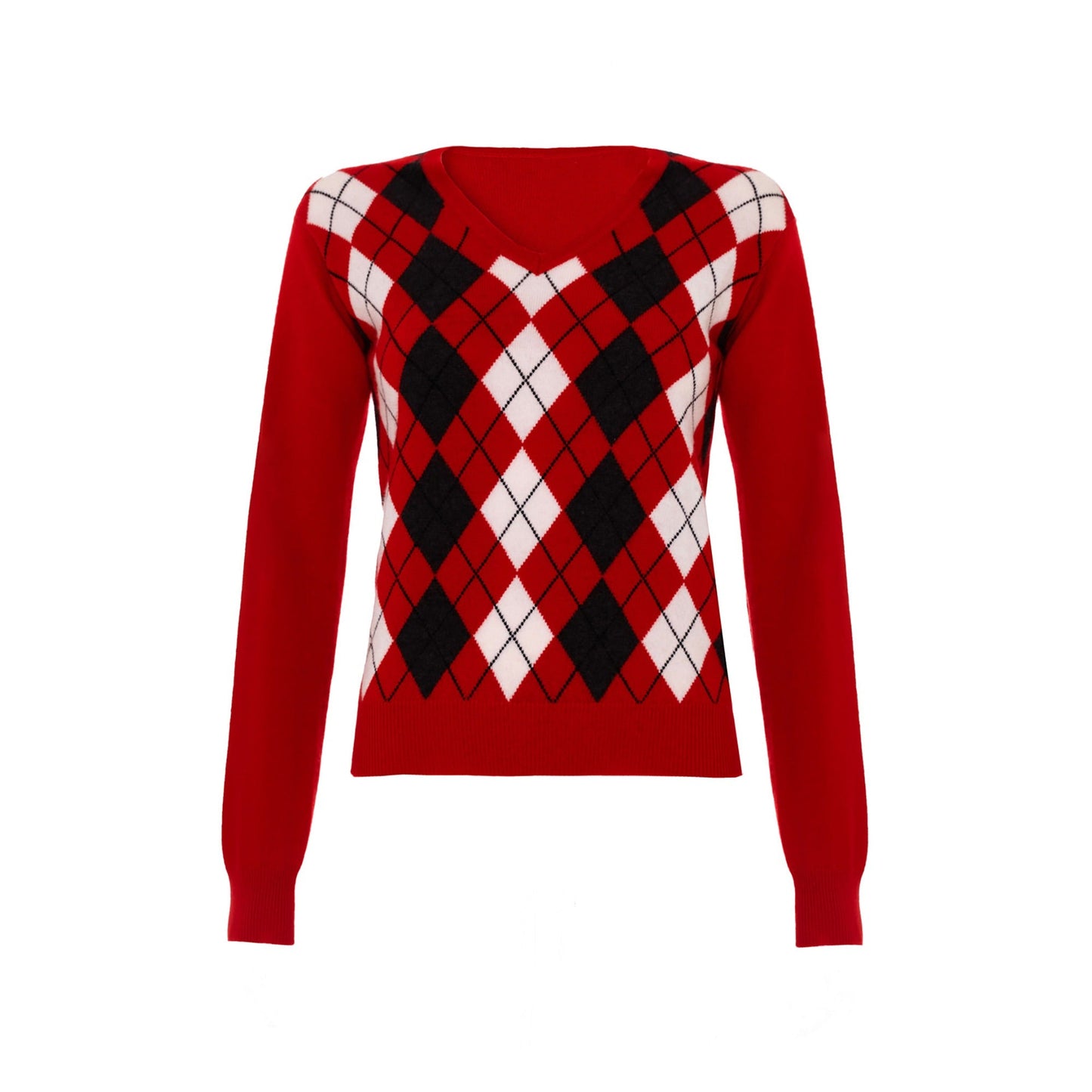 Cashmere Argyle V Neck Jumper