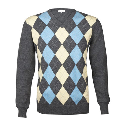 Men's Cashmere Argyle V Neck Jumper