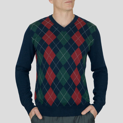 Men's Cashmere Argyle V Neck Jumper