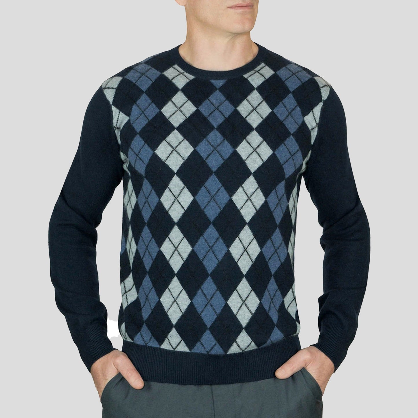 Men's Cashmere Argyle Round Neck Jumper