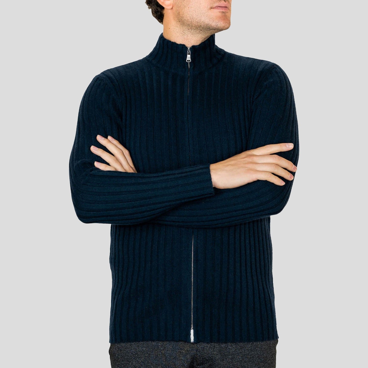 Ribbed Cashmere Zip Up