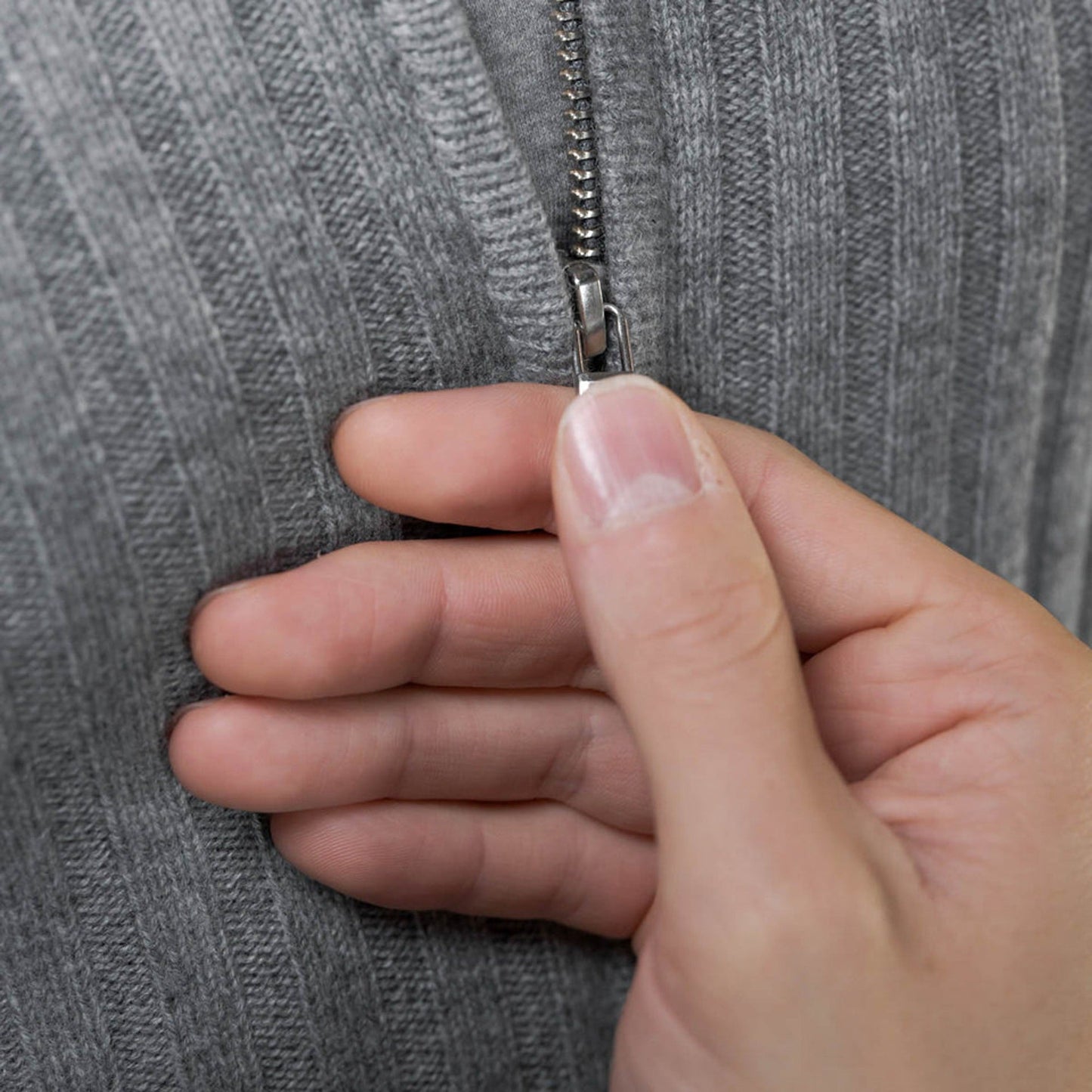 Ribbed Cashmere Zip Up